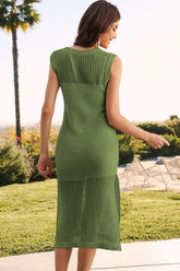 Slit Round Neck Sleeveless Sweater Dress OutfitFlow